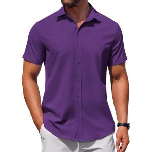 imageCOOFANDY Mens Button Down Shirt Short Sleeve Casual Shirt for Men Summer Business Casual Dress ShirtViolet