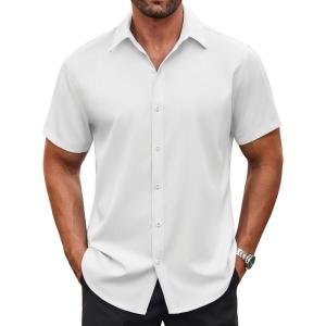 imageCOOFANDY Mens Button Down Shirt Short Sleeve Dress Shirt Casual Beach Summer Wedding ShirtWhite