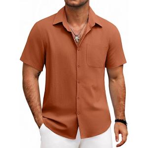 imageCOOFANDY Mens Button Down Shirts Lightweight Breathable Short Sleeve Shirt Summer Beach TopCaramel