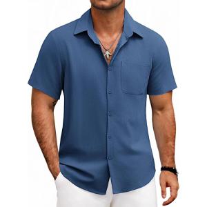 imageCOOFANDY Mens Button Down Shirts Lightweight Breathable Short Sleeve Shirt Summer Beach TopDenim Blue