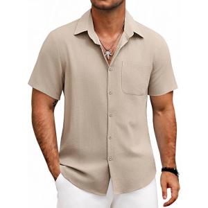 imageCOOFANDY Mens Button Down Shirts Lightweight Breathable Short Sleeve Shirt Summer Beach TopKhaki