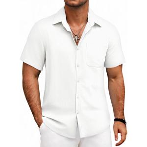 imageCOOFANDY Mens Button Down Shirts Lightweight Breathable Short Sleeve Shirt Summer Beach TopWhite