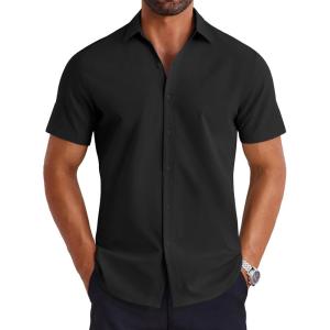 imageCOOFANDY Mens Button Down Shirts Short Sleeve Casual Shirt Summer Untucked Dress ShirtsBlack