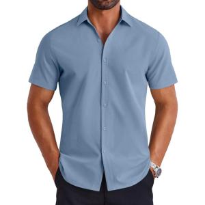 imageCOOFANDY Mens Button Down Shirts Short Sleeve Casual Shirt Summer Untucked Dress ShirtsCaptain Blue