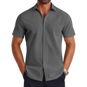 imageCOOFANDY Mens Button Down Shirts Short Sleeve Casual Shirt Summer Untucked Dress ShirtsDark Gray