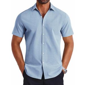 imageCOOFANDY Mens Button Down Shirts Short Sleeve Casual Shirt Summer Untucked Dress ShirtsGeometric Blue