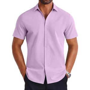imageCOOFANDY Mens Button Down Shirts Short Sleeve Casual Shirt Summer Untucked Dress ShirtsLavender