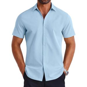 imageCOOFANDY Mens Button Down Shirts Short Sleeve Casual Shirt Summer Untucked Dress ShirtsLight Blue