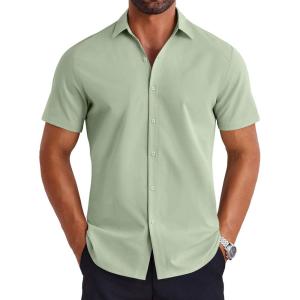 imageCOOFANDY Mens Button Down Shirts Short Sleeve Casual Shirt Summer Untucked Dress ShirtsLight Green