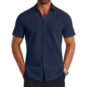imageCOOFANDY Mens Button Down Shirts Short Sleeve Casual Shirt Summer Untucked Dress ShirtsNavy Blue