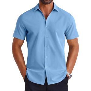 imageCOOFANDY Mens Button Down Shirts Short Sleeve Casual Shirt Summer Untucked Dress ShirtsSky Blue