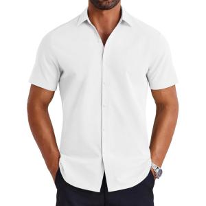 imageCOOFANDY Mens Button Down Shirts Short Sleeve Casual Shirt Summer Untucked Dress ShirtsWhite