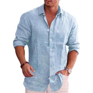 imageCOOFANDY Mens Casual Button Down Shirt Long Sleeve Linen Chambray Shirt1 Sky Blue