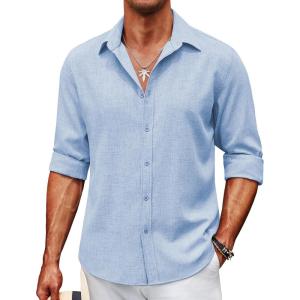 imageCOOFANDY Mens Casual Button Down Shirt Long Sleeve Untucked Chambray Shirt Wrinkle Free Dress ShirtsAngel Falls
