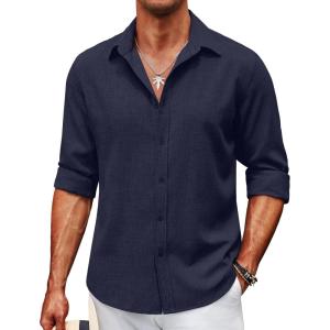 imageCOOFANDY Mens Casual Button Down Shirt Long Sleeve Untucked Chambray Shirt Wrinkle Free Dress ShirtsBlack Iris