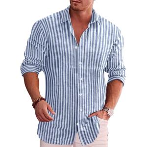 imageCOOFANDY Mens Casual Button Down Shirt Long Sleeve Untucked Chambray Shirt Wrinkle Free Dress ShirtsBlue