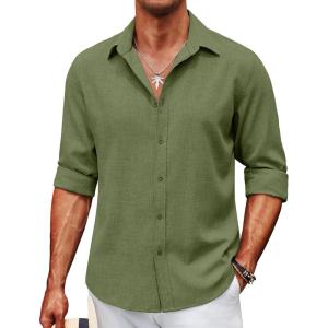 imageCOOFANDY Mens Casual Button Down Shirt Long Sleeve Untucked Chambray Shirt Wrinkle Free Dress ShirtsChive