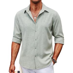 imageCOOFANDY Mens Casual Button Down Shirt Long Sleeve Untucked Chambray Shirt Wrinkle Free Dress ShirtsSage Green