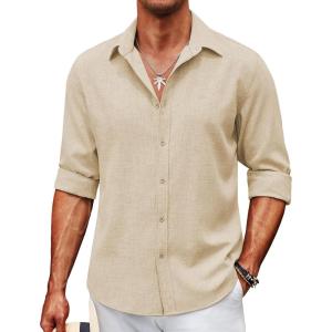 imageCOOFANDY Mens Casual Button Down Shirt Long Sleeve Untucked Chambray Shirt Wrinkle Free Dress ShirtsShortbread
