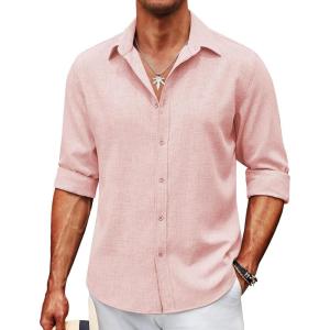 imageCOOFANDY Mens Casual Button Down Shirt Long Sleeve Untucked Chambray Shirt Wrinkle Free Dress ShirtsVeiled Rose