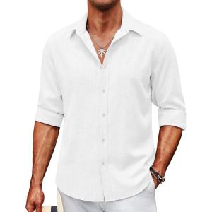 imageCOOFANDY Mens Casual Button Down Shirt Long Sleeve Untucked Chambray Shirt Wrinkle Free Dress ShirtsWhite