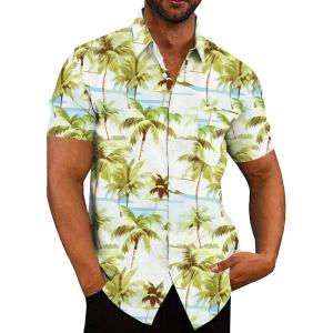 imageCOOFANDY Mens Casual Button Down Shirts Short Sleeve Linen Shirts Summer Beach Dress ShirtCoconut Tree Print