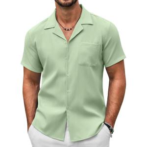 imageCOOFANDY Mens Casual Button Down Shirts Short Sleeve Summer Beach Shirt Fashion Textured Shirts with PocketLight Green
