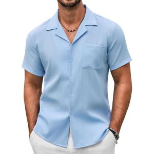 imageCOOFANDY Mens Casual Button Down Shirts Short Sleeve Summer Beach Shirt Fashion Textured Shirts with PocketSky Blue