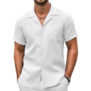 imageCOOFANDY Mens Casual Button Down Shirts Short Sleeve Summer Beach Shirt Fashion Textured Shirts with PocketWhite