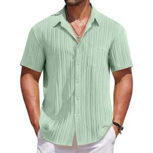 imageCOOFANDY Mens Casual Button Down Shirts Short Sleeve Textured Shirt Summer Beach Shirts for MenIce Green
