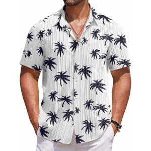 imageCOOFANDY Mens Casual Button Down Shirts Short Sleeve Textured Shirt Summer Beach Shirts for MenWhitecoconut Tree
