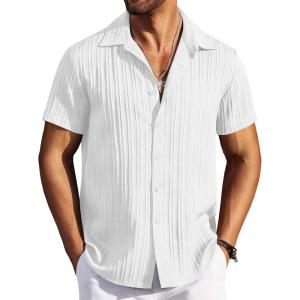 imageCOOFANDY Mens Casual Button Down Shirts Short Sleeve Textured Summer Beach ShirtsWhite