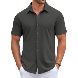 imageCOOFANDY Mens Casual Button Down Shirts Short Sleeve Wrinkle Free Shirt Untucked Summer Stretch Dress ShirtDark Grey