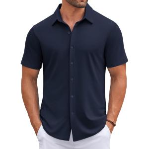 imageCOOFANDY Mens Casual Button Down Shirts Short Sleeve Wrinkle Free Shirt Untucked Summer Stretch Dress ShirtNavy Blue