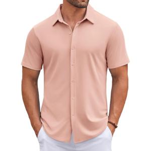 imageCOOFANDY Mens Casual Button Down Shirts Short Sleeve Wrinkle Free Shirt Untucked Summer Stretch Dress ShirtPink
