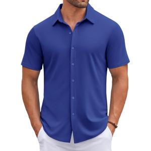 imageCOOFANDY Mens Casual Button Down Shirts Short Sleeve Wrinkle Free Shirt Untucked Summer Stretch Dress ShirtRoyal Blue