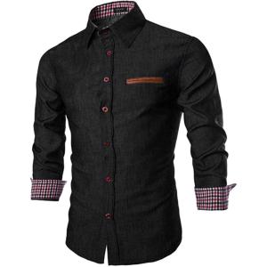 imageCOOFANDY Mens Casual Dress Shirt Button Down Shirts LongSleeve Plaid Collar Denim Work ShirtType 01  Black