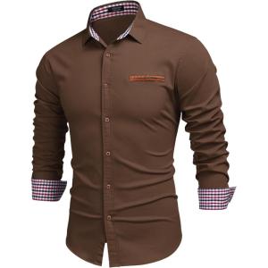 imageCOOFANDY Mens Casual Dress Shirt Button Down Shirts LongSleeve Plaid Collar Denim Work ShirtType 01  Brown
