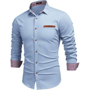 imageCOOFANDY Mens Casual Dress Shirt Button Down Shirts LongSleeve Plaid Collar Denim Work ShirtType 01  Chambray
