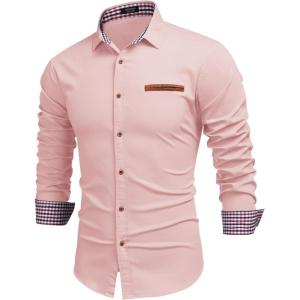 imageCOOFANDY Mens Casual Dress Shirt Button Down Shirts LongSleeve Plaid Collar Denim Work ShirtType 01  Pink