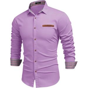 imageCOOFANDY Mens Casual Dress Shirt Button Down Shirts LongSleeve Plaid Collar Denim Work ShirtType 01  Purple