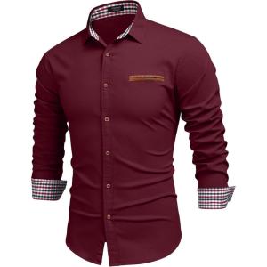 imageCOOFANDY Mens Casual Dress Shirt Button Down Shirts LongSleeve Plaid Collar Denim Work ShirtType 01  Red