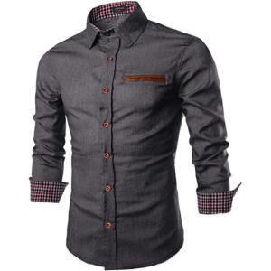 imageCOOFANDY Mens Casual Dress Shirt Button Down Shirts LongSleeve Plaid Collar Denim Work ShirtType 01 Grey