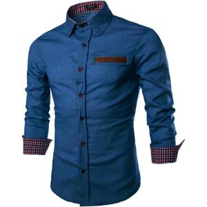 imageCOOFANDY Mens Casual Dress Shirt Button Down Shirts LongSleeve Plaid Collar Denim Work ShirtType 01 Light Blue