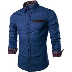imageCOOFANDY Mens Casual Dress Shirt Button Down Shirts LongSleeve Plaid Collar Denim Work ShirtType 01 Sky Blue