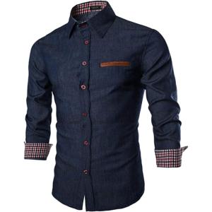 imageCOOFANDY Mens Casual Dress Shirt Button Down Shirts LongSleeve Plaid Collar Denim Work ShirtType 01 Ultramarine Blue