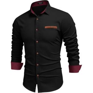 imageCOOFANDY Mens Casual Dress Shirt Button Down Shirts LongSleeve Plaid Collar Denim Work ShirtType 02  Black