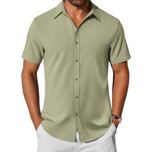 imageCOOFANDY Mens Casual Shirts Short Sleeve Button Down Shirt Wrinkle Free Summer ShirtArmy Green