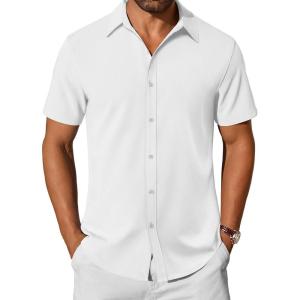 imageCOOFANDY Mens Casual Shirts Short Sleeve Button Down Shirt Wrinkle Free Summer ShirtWhite