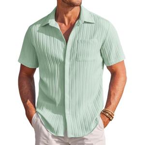 imageCOOFANDY Mens Casual Shirts Short Sleeve Button Down Shirts Fashion Textured Summer Beach ShirtLight Green